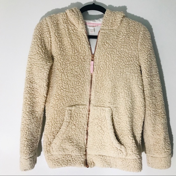 Cat & Jack Zip-Up w/Hoodie Faux Fur Teddy Bear Jacket w/ Ears - Picture 2 of 6